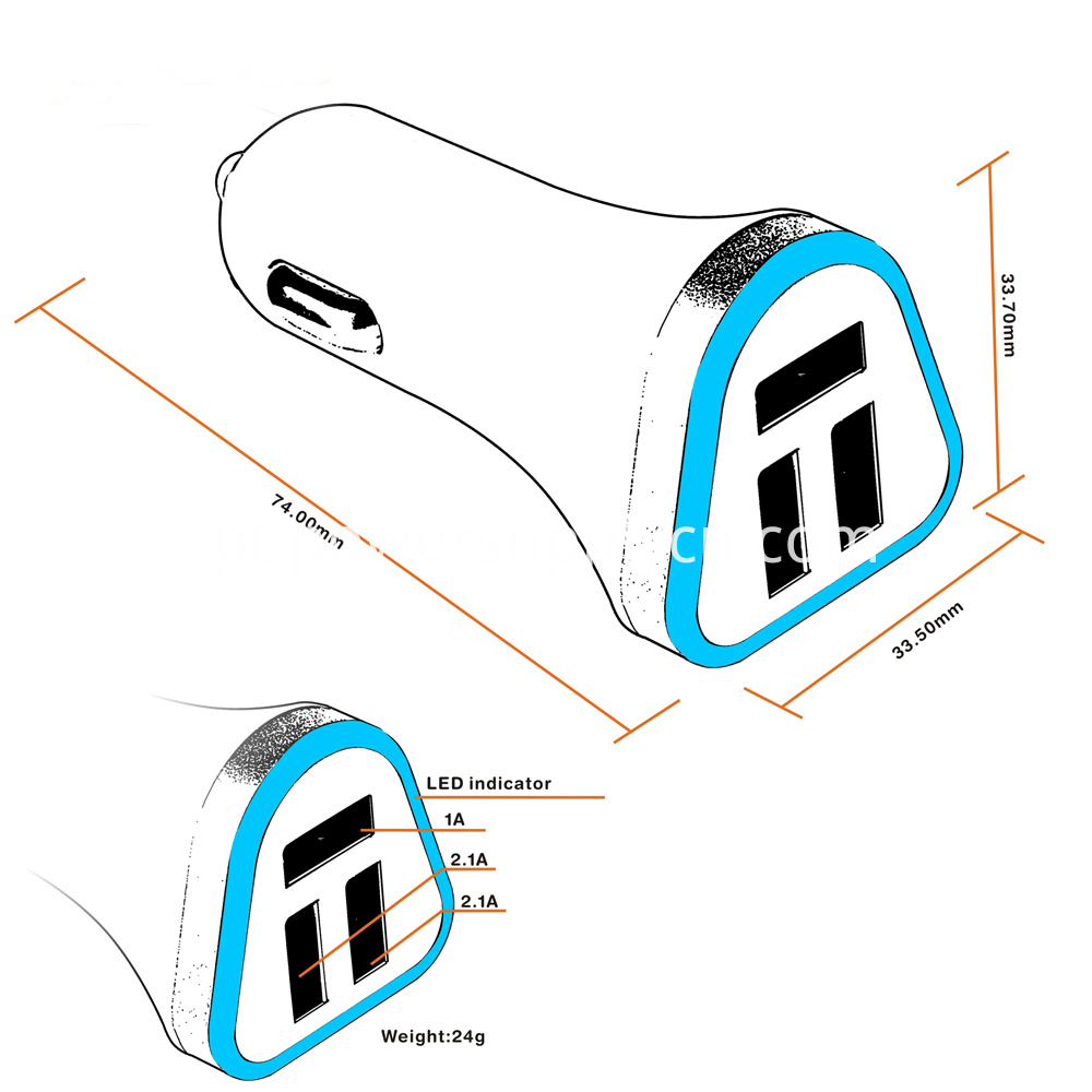 3 usb carregador para carro 3 usb charger for car